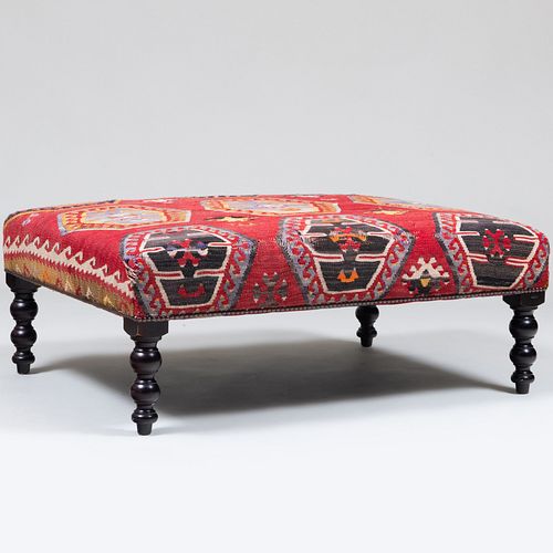 George Smith Stained Wood and Kilim Upholstered Ottoman 