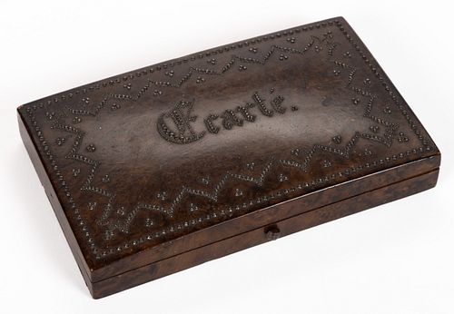 FRENCH BURL WOOD AND CUT-STEEL PIQUE PLAYING CARDS BOX