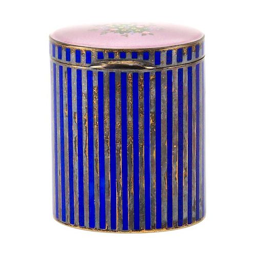 Vintage Italian Guilloche Enamel and Silver Round Box Signed Italy 925