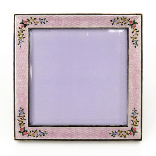 Vintage Italian Guilloche Enamel and Silver Frame