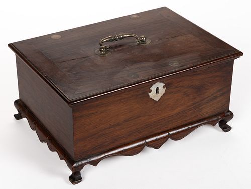 CHINESE EXPORT PAKTONG-MOUNTED ROSEWOOD VALUABLES BOX