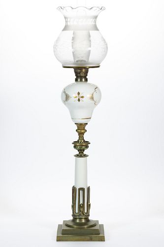 VICTORIAN DECORATED ART NOUVEAU STYLE KEROSENE ASTRAL BANQUET LAMP