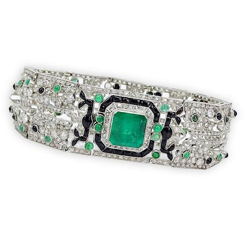7.75 Carat Colombian Emerald, 15.0 Carat Diamond and Platinum Bracelet.