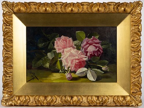 EDWARD CHALMERS LEAVITT (AMERICAN, 1842-1904) STILL-LIFE WITH ROSES