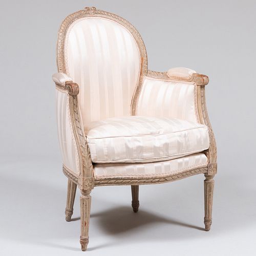 Louis XVI Style Carved and Painted Bergere