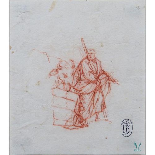 17th Century Old Master Sanguine Drawing On Paper "Saint Luke"
