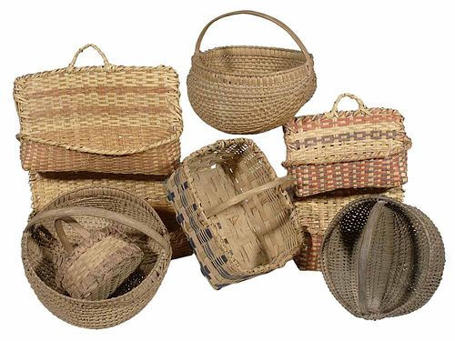 Seven Assorted Hand-Woven Baskets