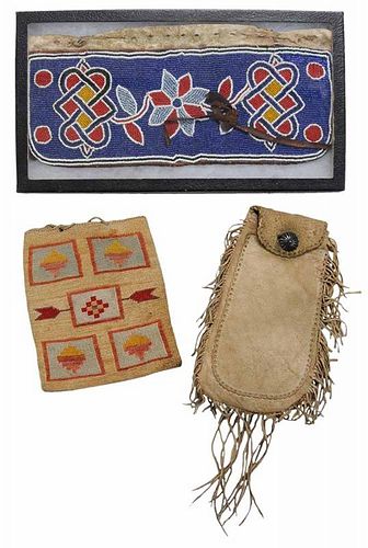 Beaded Plains Arm Band, Deerskin Pouch
