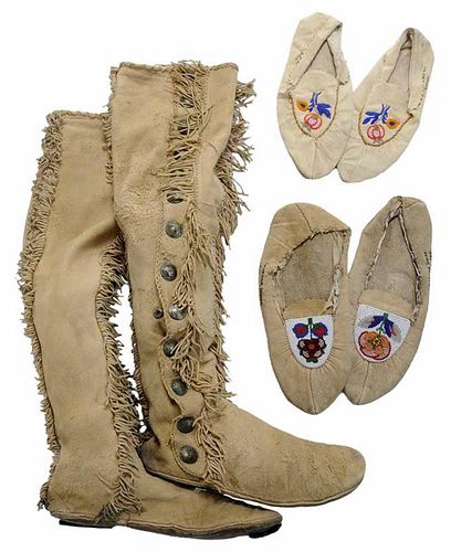 Pair Native American Buckskin Boots,