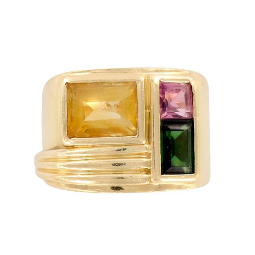 Unique Art Deco 14K Gold and Tourmaline Ring Band