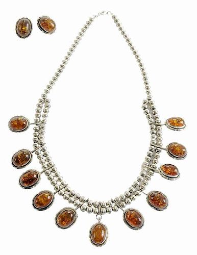 Southwestern Silver and Amber Necklace