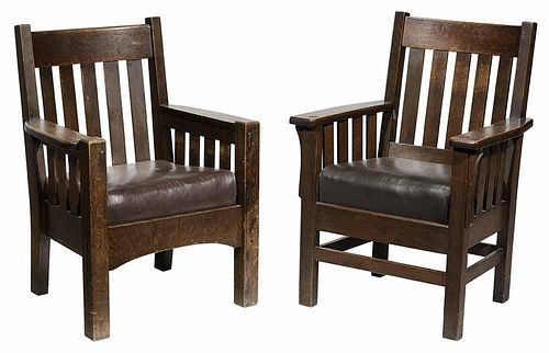 Two Arts and Crafts Oak Armchairs