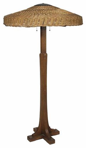 Stickley Style Oak and Iron Floor Lamp
