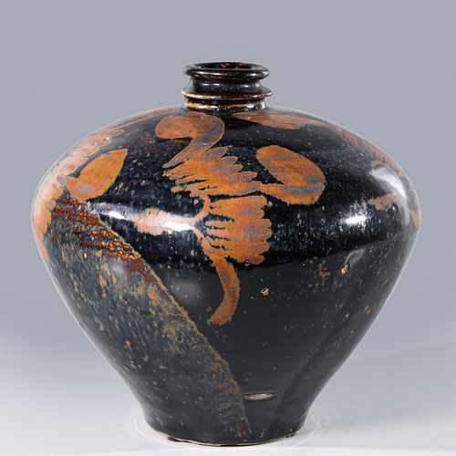 Chinese Black Glazed Russet Painted Jin Dynasty Jar