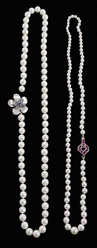 Two 14kt. Pearl Necklaces