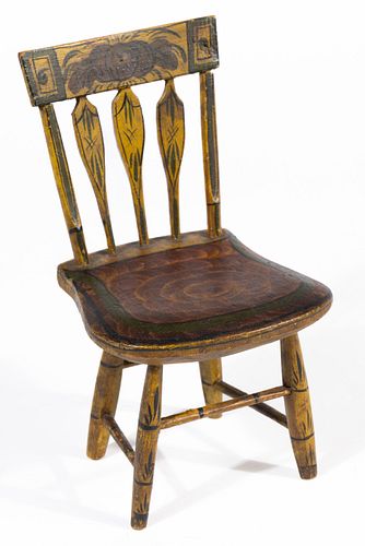 FINE AND RARE AMERICAN PAINT-DECORATED MINIATURE LATE WINDSOR "FANCY" SIDE CHAIR