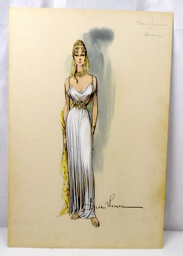 Original Spartacus Autographed Costume Design watercolor by Bill Thomas