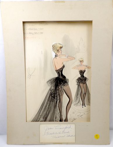 Original Female On The Beach Autographed Costume Design Watercolor by Helen Rose