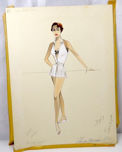 Original Female On The Beach Autographed Costume Design Watercolor by Sheila O'Brien