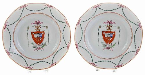 Pair Chinese Export Armorial Soup