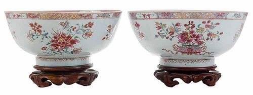 Pair Famille Rose Punch Bowls