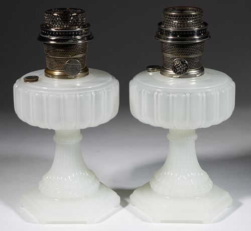 ALADDIN MODEL 110 / CATHEDRAL KEROSENE PAIR OF STAND LAMPS
