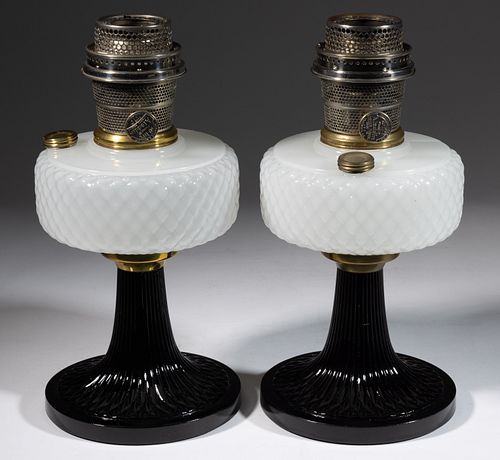ALADDIN MODEL B-90 / DIAMOND-QUILT PAIR OF KEROSENE STAND LAMP