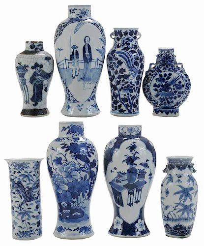 Seven Chinese Blue-and-White Vases and