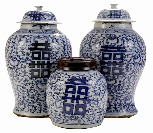 Three Chinese Blue-and-White Porcelain
