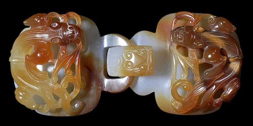 Chinese Carved Agate Two-Piece Belt