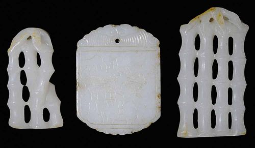 Two Carved Jade Pendants and Plaque