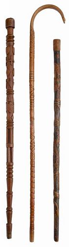 Three Carved Folk Art Canes