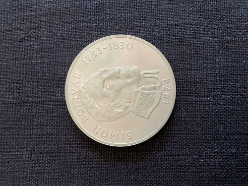 Panama 1974 20 Balboas Large Silver Coin Simon Bolivar 150th Anniversary of Independence