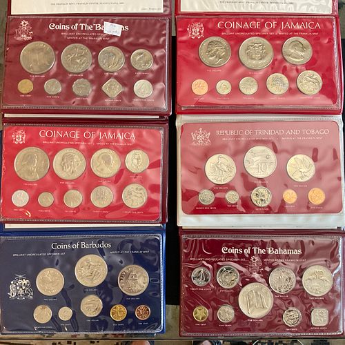 Group of 6 Uncirculated Coin Sets Bahamas, Jamaica, Barbados, Trinidad and Tobago 1975-1977