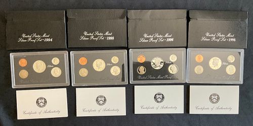 Group of 4 US Mint Silver Proof Sets 1994, 1995, 1996, 1998