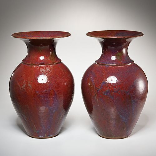 Walter Yovaish, pair studio pottery vases