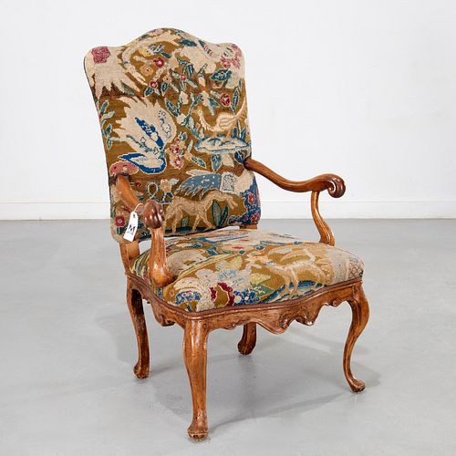 Antique Italian Rococo style needlework armchair