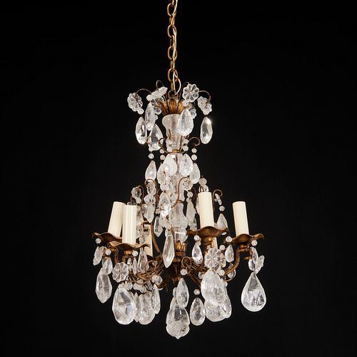 Italian gilt metal and rock crystal chandelier