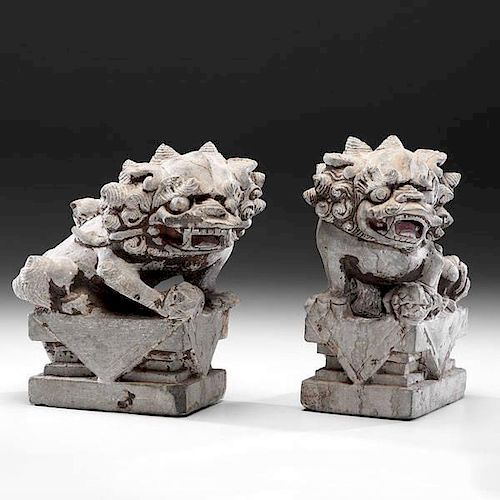 Rare Chinese Pair of Stone Buddhist Lions 