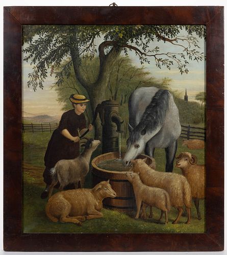 VIRGINIA SCHOOL (19TH CENTURY) FOLK ART FARM SCENE