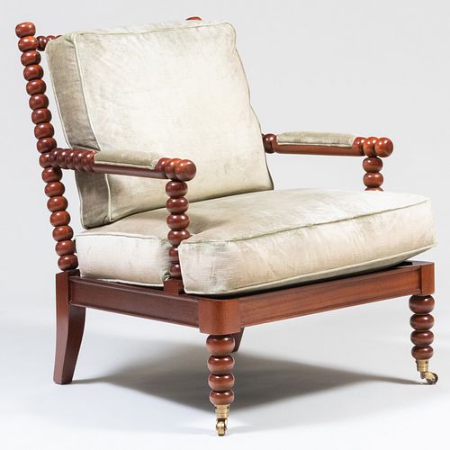 Victorian Style Bobbin-Turned Stained Wood Armchair