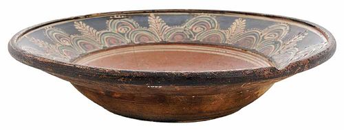 Large Slip-Decorated Redware Bowl