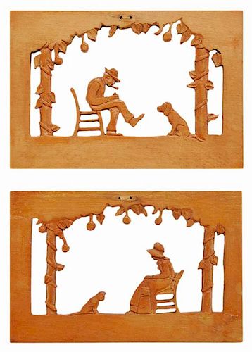 Two Carved Wood Silhouettes of