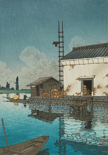 Hasui Kawase "Rain at Ushibori" Woodblock Print