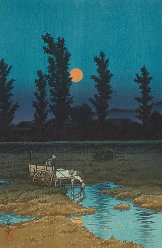 Hasui Kawase "Evening Moon at Nakanoshima" Print