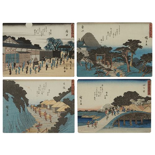 4 Utagawa Hiroshige Tokaido Road Woodblock Prints