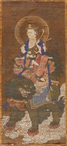 18th c. Japanese Scroll Bodhisattva Monju 5 Knots