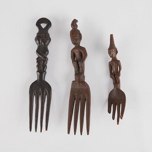 Group of 3 Ifugao Philippines Carved Wooden Forks