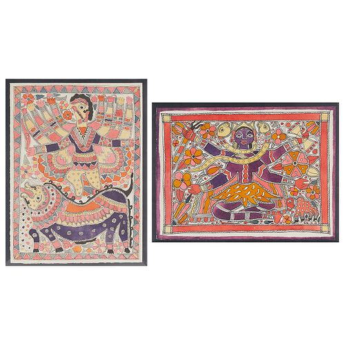 2 Attrib. Tira Devi Hindu God Folk Paintings