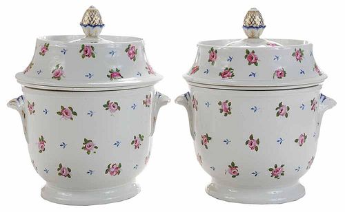 Pair Hand-Painted Porcelain Covered